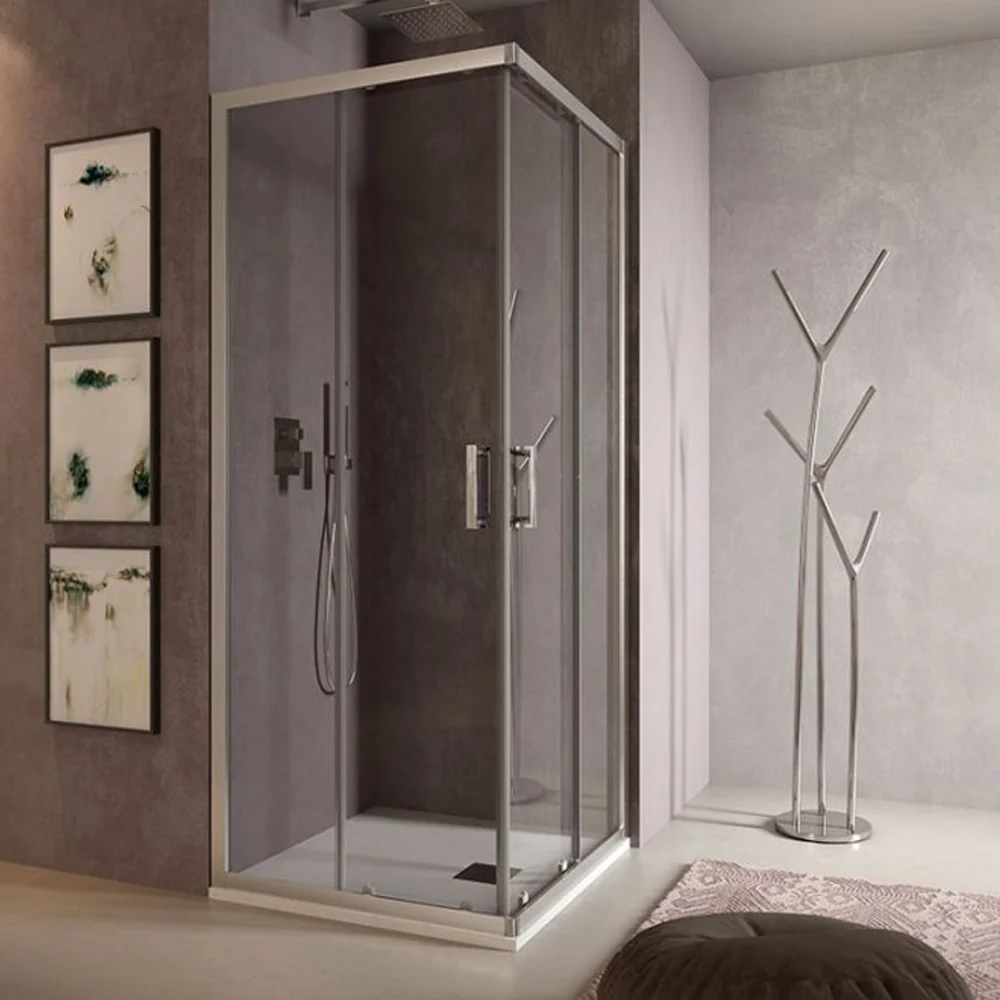 Cabine de douche d'angle Loop 80x120 en aluminium et verre translucide anticalcaire Smart Clean