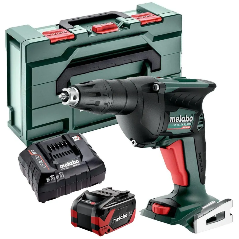 Metabo TBS 18 LTX BL 5000 18V Brushless Drywall Screwdriver 1 x 8.0Ah Battery Charger & Metabox