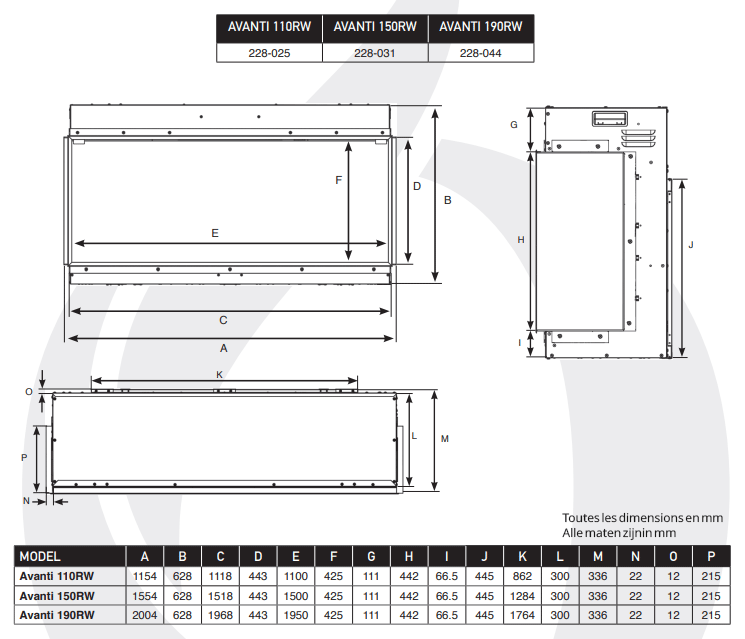 ONYX - meerzijdige haard AVANTI 190 RW REAL LOG insert électrique basique face, en angle où multiples