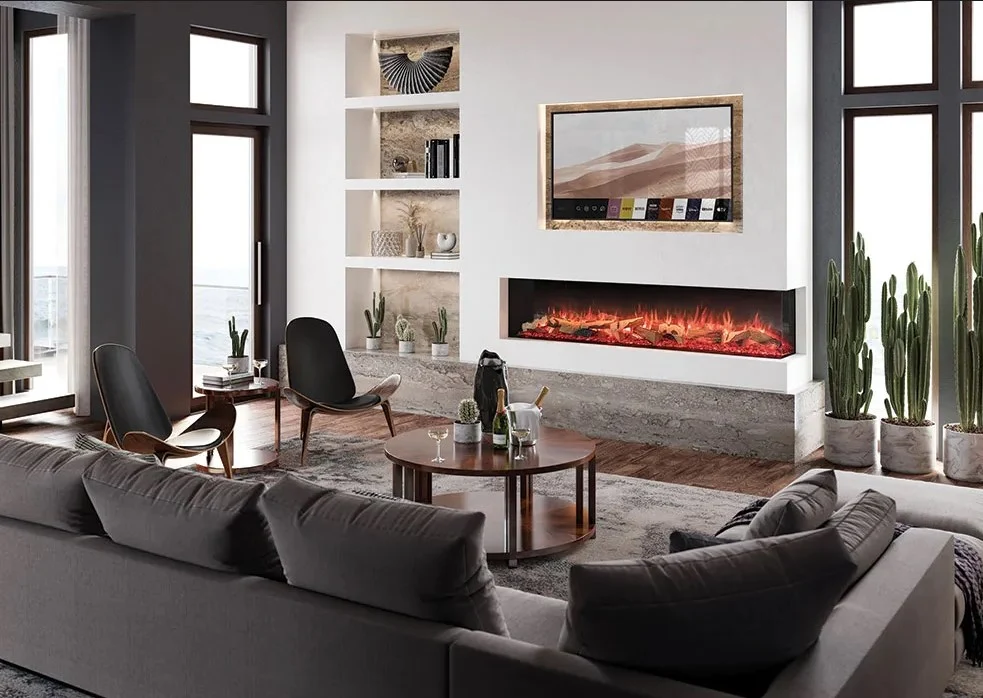 ONYX - meerzijdige haard AVANTI 190 RW REAL LOG insert électrique basique face, en angle où multiples