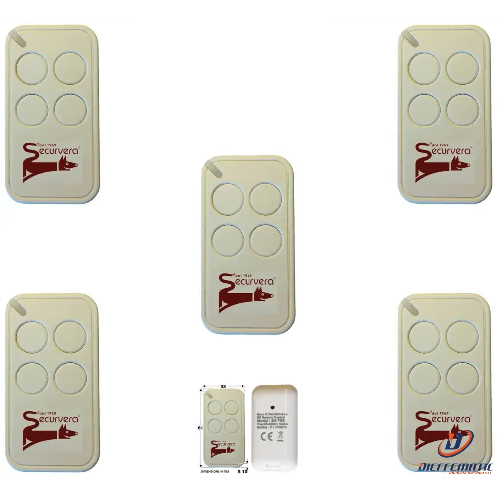 5 Radiocomandi 4 Canali Codice Univoco Rolling Code Securvera Sv-Trc5Rc4Csc