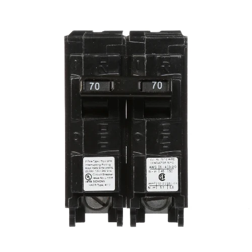 Siemens Q270H Type QPH 2 Pole 70 Amp 120/240 VAC 22 kA Plug Circuit Breaker