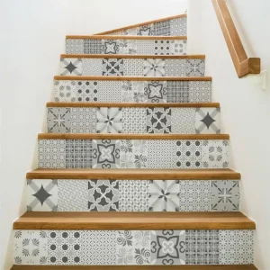 Stickers adhésifs escalier carrelages contremarche - NUANCE DE GRIS ROMANTIQUE - 39x136.5cm