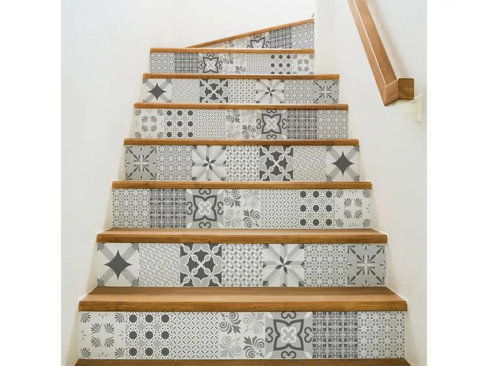 Stickers adhésifs escalier carrelages contremarche - NUANCE DE GRIS ROMANTIQUE - 39x136.5cm