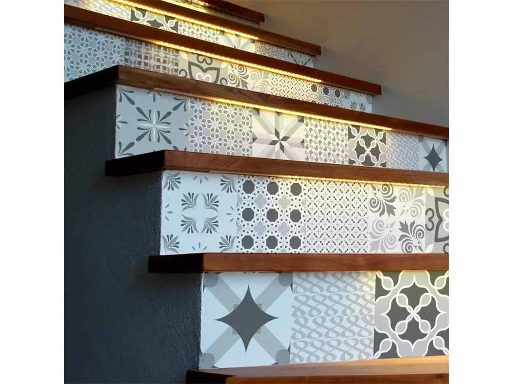 Stickers adhésifs escalier carrelages contremarche - NUANCE DE GRIS ROMANTIQUE - 39x136.5cm