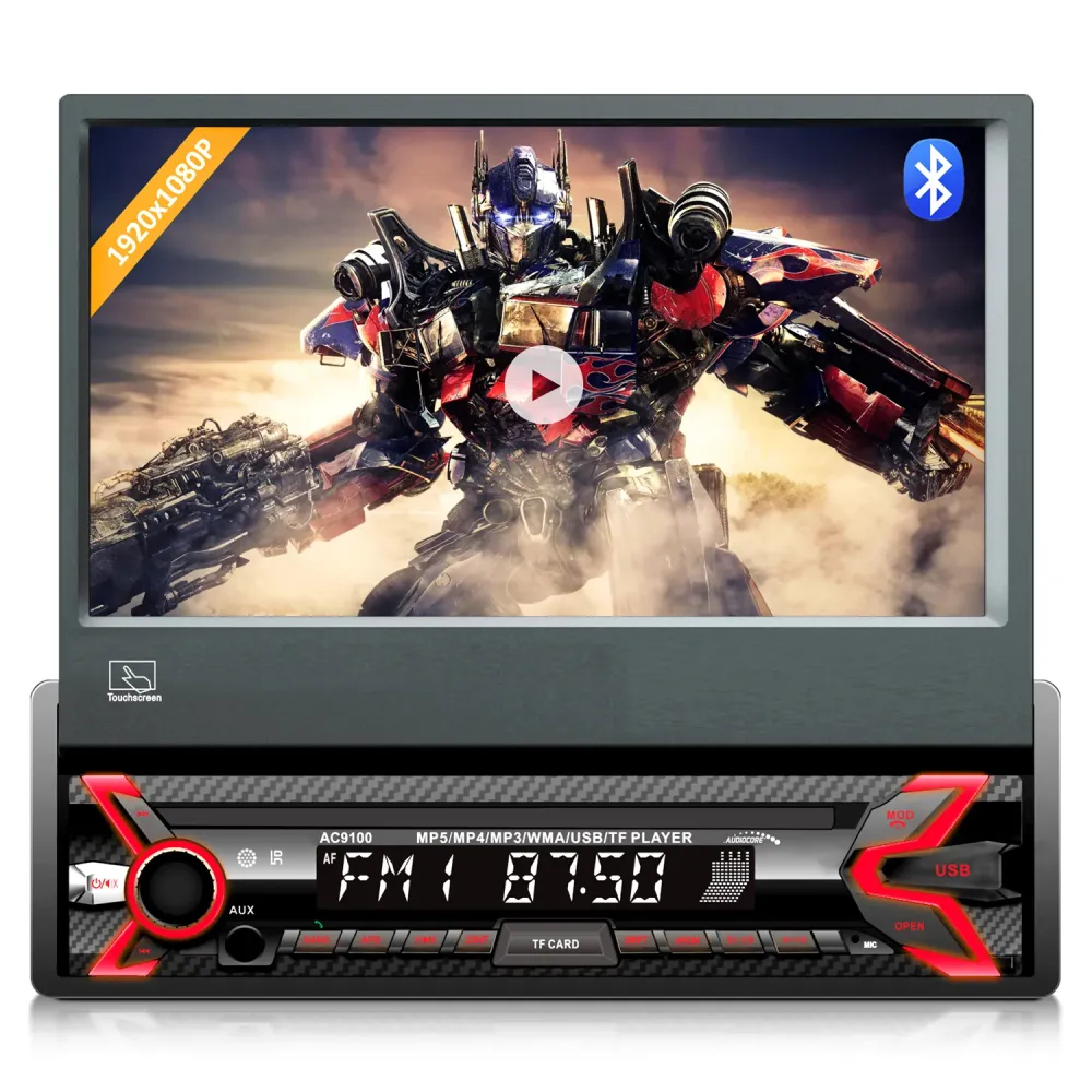 Autoradio multimédia Bluetooth mains libres LCD 7" écran tactile 1080P MP5 AVI DivX RDS télécommande radio numérique 1 DIN