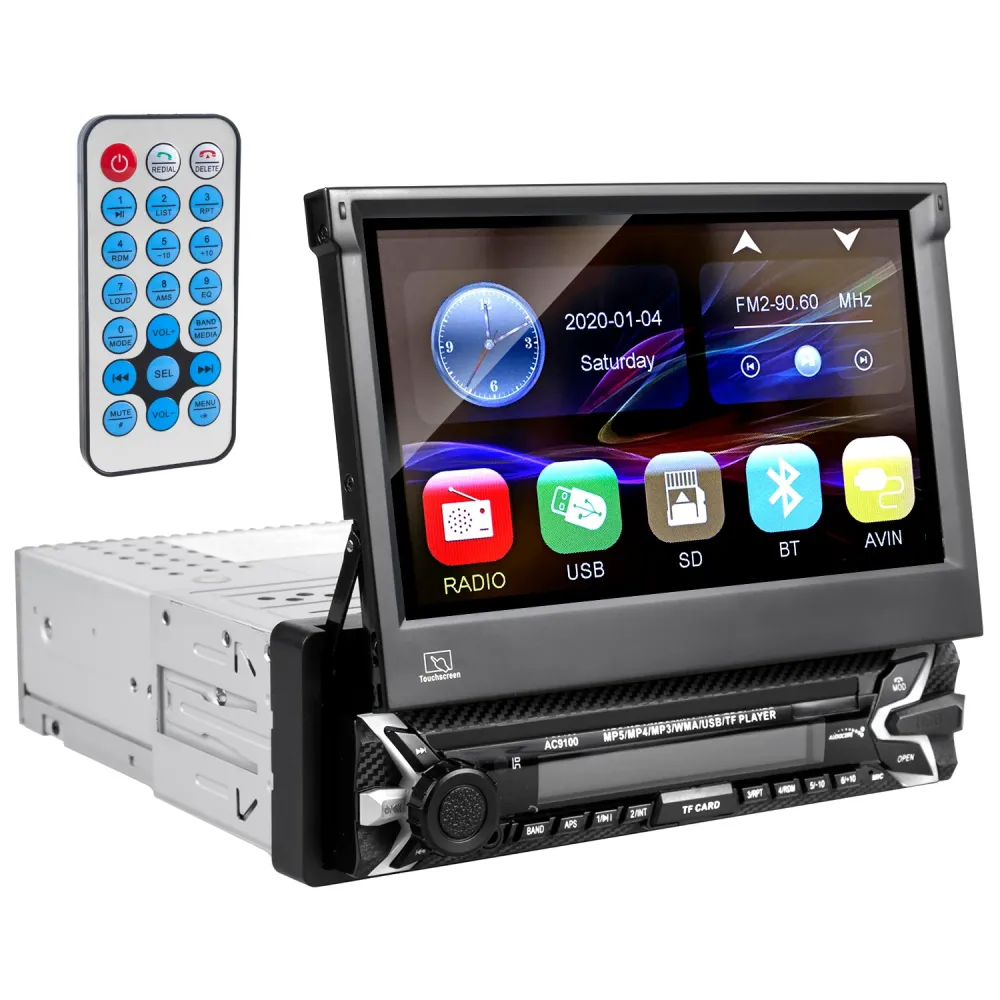 Autoradio multimédia Bluetooth mains libres LCD 7" écran tactile 1080P MP5 AVI DivX RDS télécommande radio numérique 1 DIN
