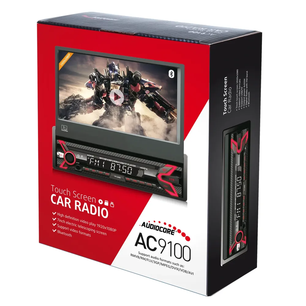 Autoradio multimédia Bluetooth mains libres LCD 7" écran tactile 1080P MP5 AVI DivX RDS télécommande radio numérique 1 DIN