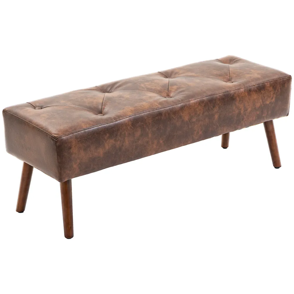 Banc bout de lit banquette capitonnée style nostalgique revêtement synthétique 114 x 38 x 42 cm piètement bois banc rembou...