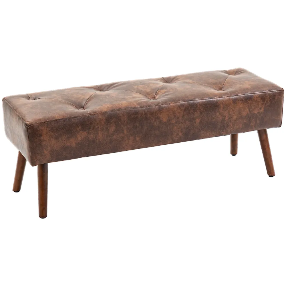 Banc bout de lit banquette capitonnée style nostalgique revêtement synthétique 114 x 38 x 42 cm piètement bois banc rembou...