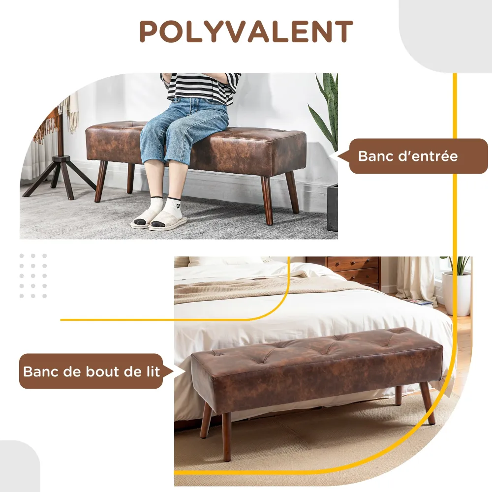 Banc bout de lit banquette capitonnée style nostalgique revêtement synthétique 114 x 38 x 42 cm piètement bois banc rembou...