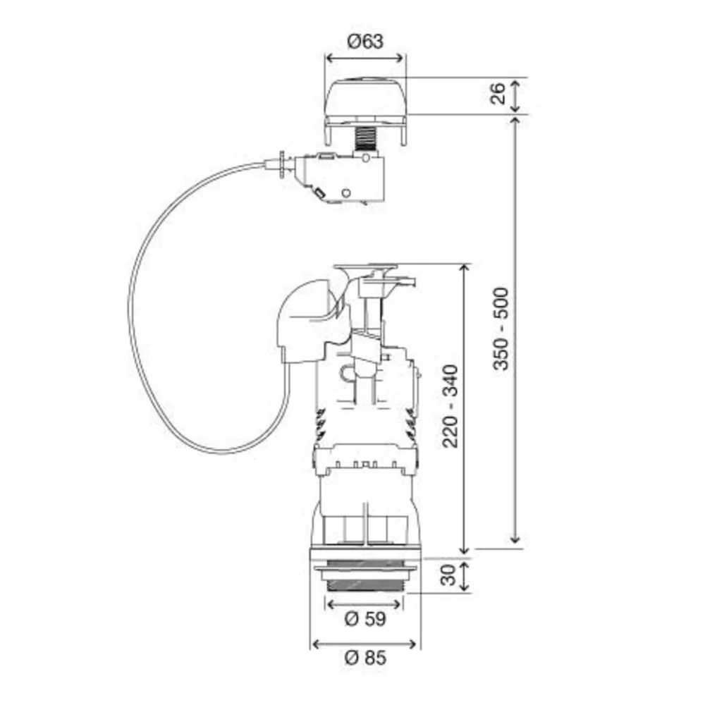 Batteria Valvola Di Scarico Per Cassette Esterne Mod. Deco Cavi Pulsante Cromo Lucido