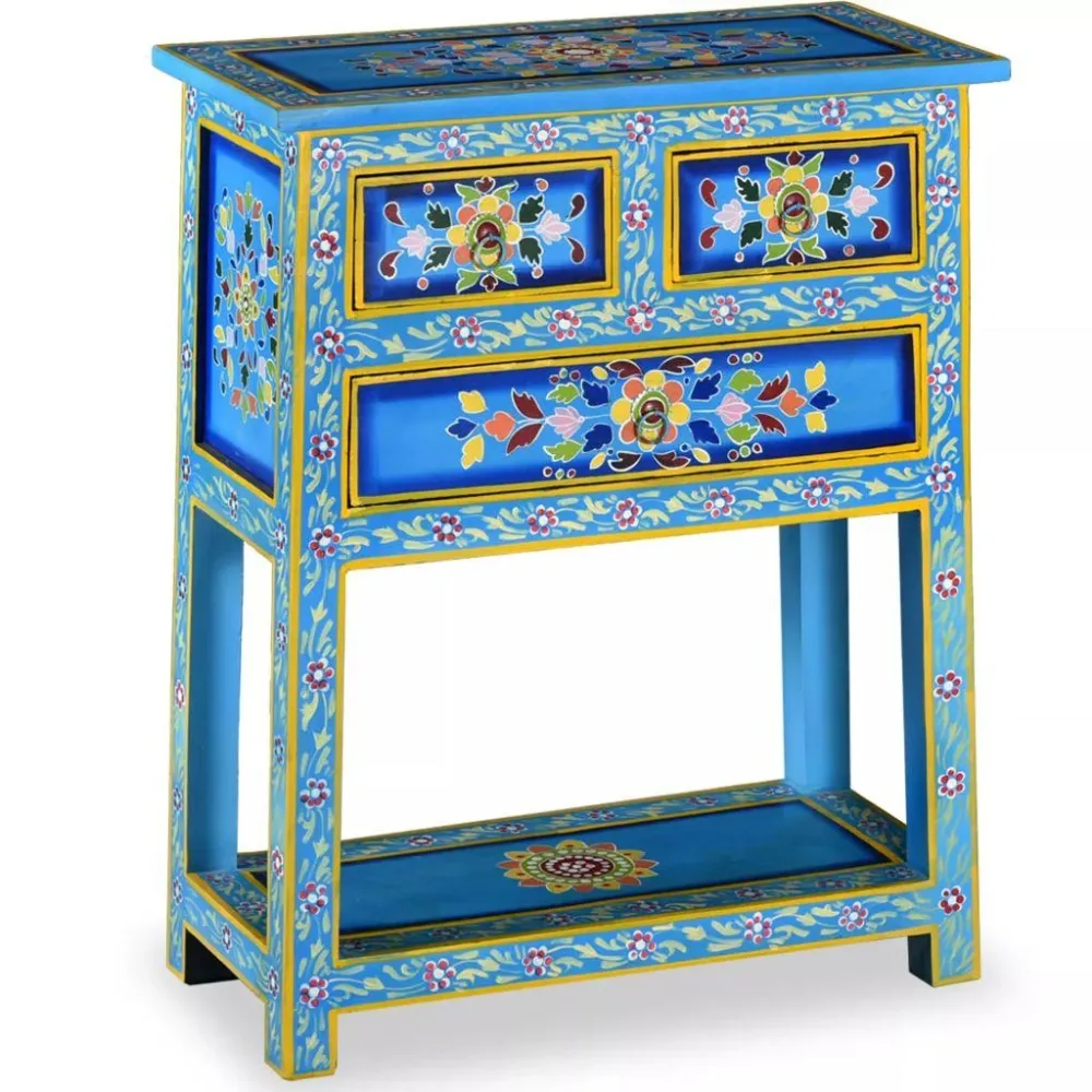 Buffet bahut armoire console meuble de rangement avec tiroirs bois massif de manguier peinture bleu clair 4402025