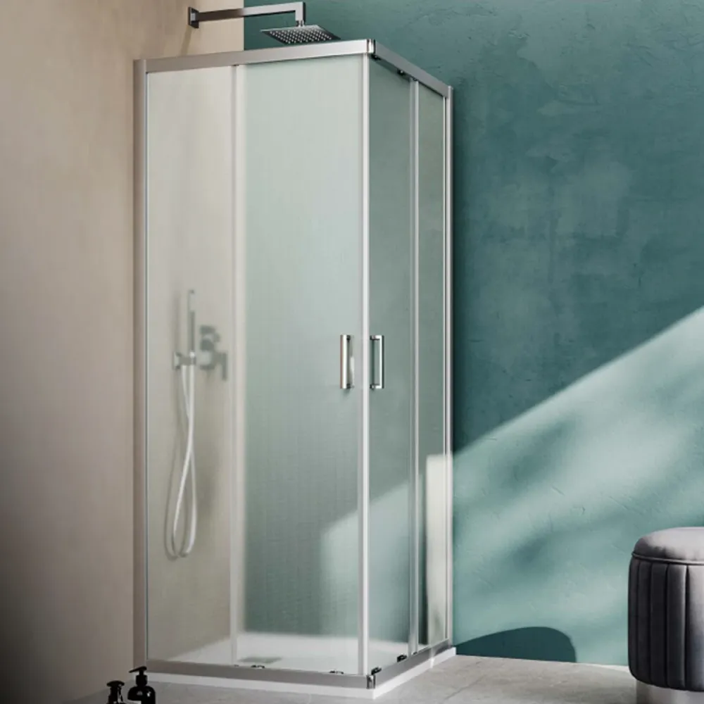 Cabine de douche d'angle rectangulaire 80x90 modèle Loop avec verre plein texturé anticalcaire Smart Clean
