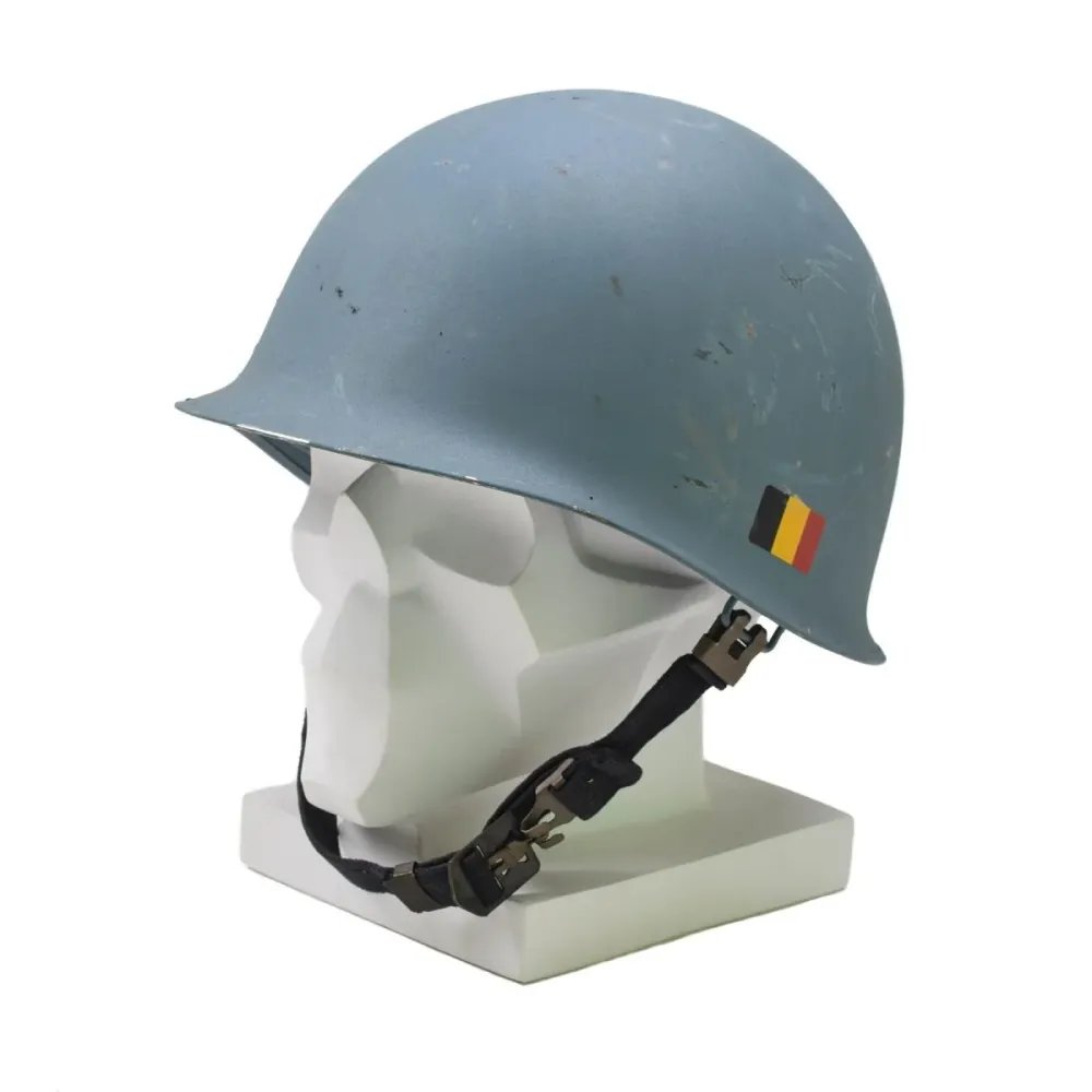Casque militaire belge original en acier M51, combat tactique, intérieur en PVC bleu manifeste
