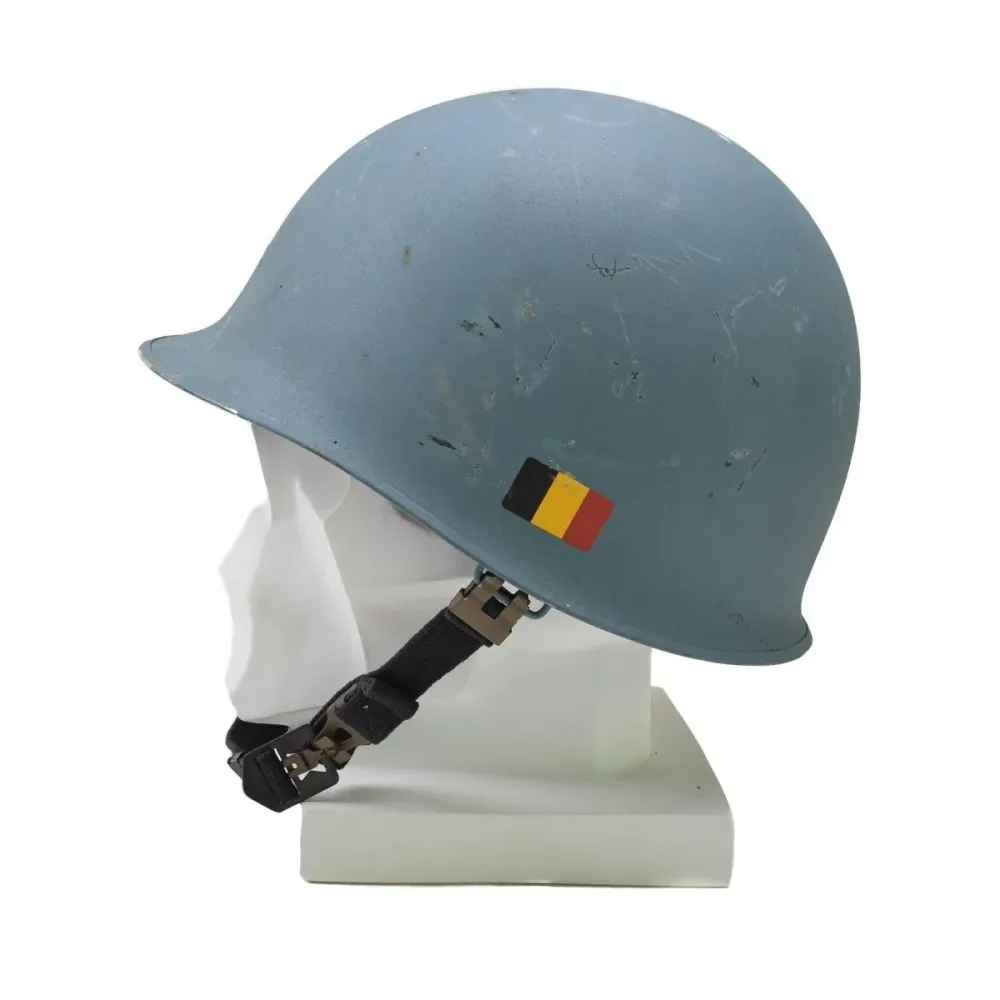 Casque militaire belge original en acier M51, combat tactique, intérieur en PVC bleu manifeste