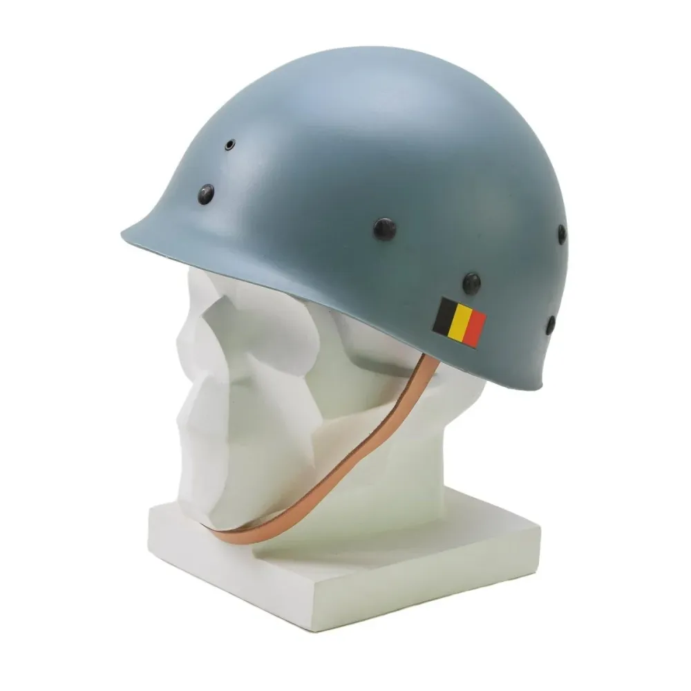 Casque militaire belge original en acier M51, combat tactique, intérieur en PVC bleu manifeste