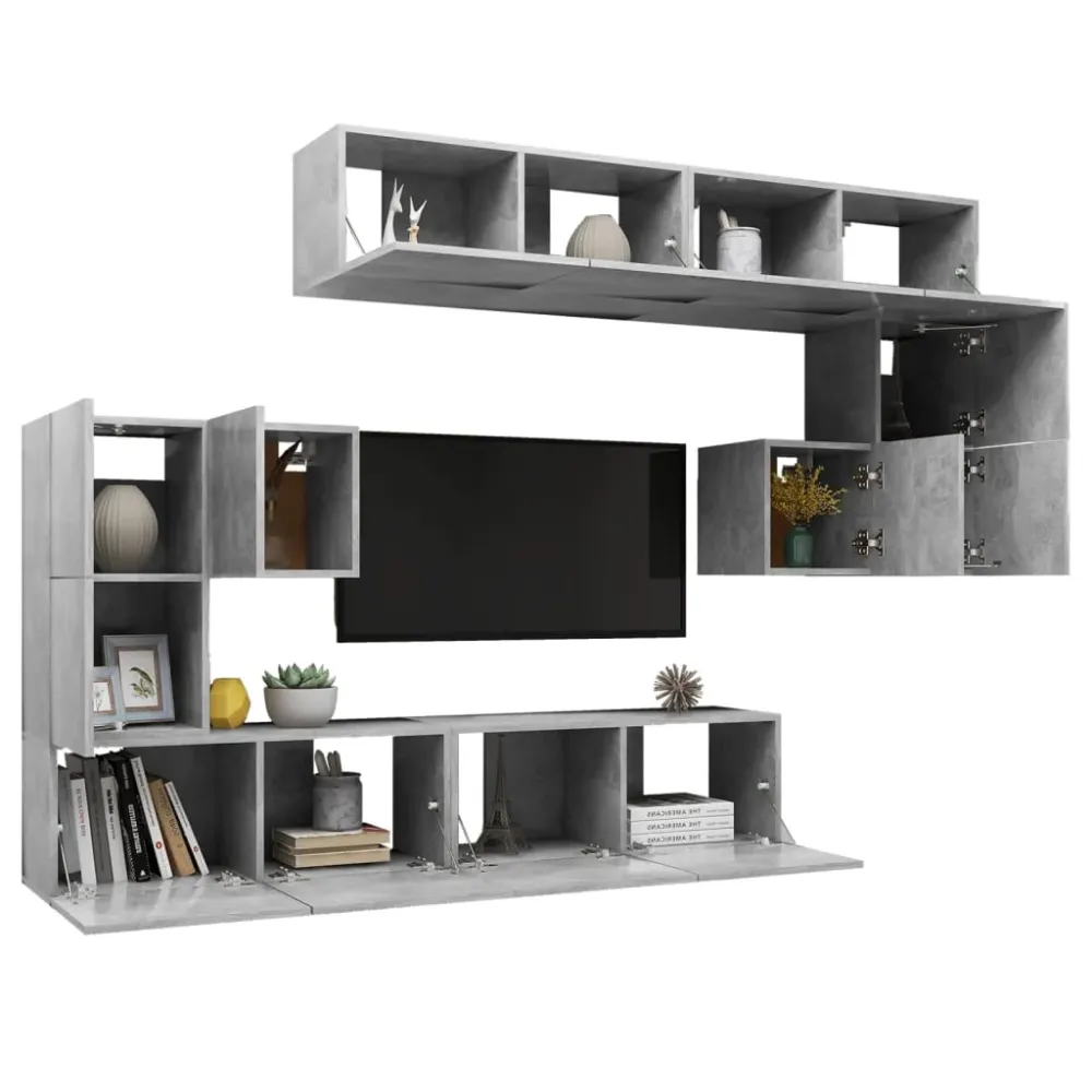 Ensemble de meubles armoire buffet TV télévision salon chambre séjour 8 pièces bois d'ingénierie gris 02_0025246