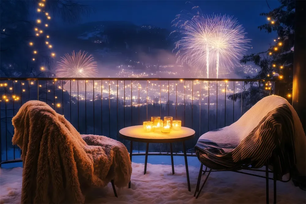 Fond « Bonne année » Balcon confortable Paysage urbain nocturne Fond « Feux d'artifice » TWW512-32