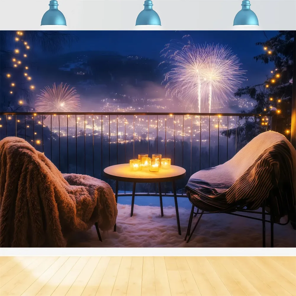 Fond « Bonne année » Balcon confortable Paysage urbain nocturne Fond « Feux d'artifice » TWW512-32