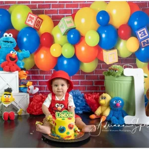 Fond photo d'anniversaire Ballons colorés Blocs Fond pour gâteau d'anniversaire MRR10-26