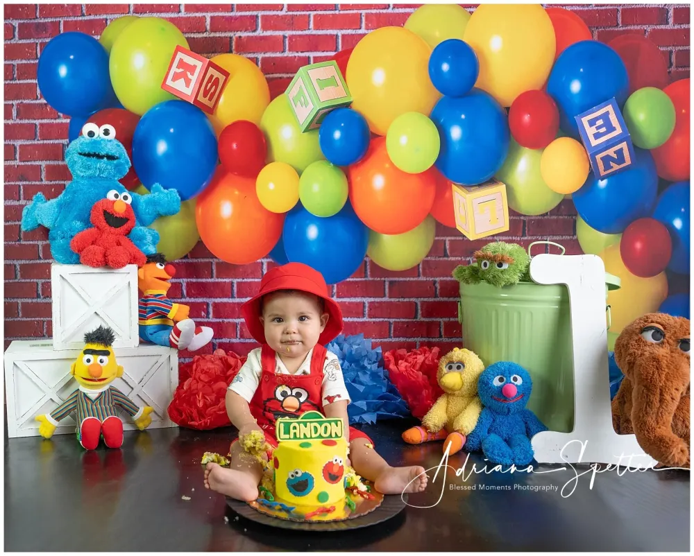 Fond photo d'anniversaire Ballons colorés Blocs Fond pour gâteau d'anniversaire MRR10-26