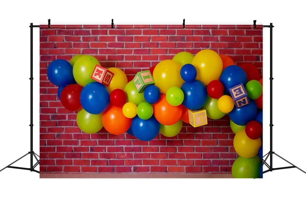 Fond photo d'anniversaire Ballons colorés Blocs Fond pour gâteau d'anniversaire MRR10-26