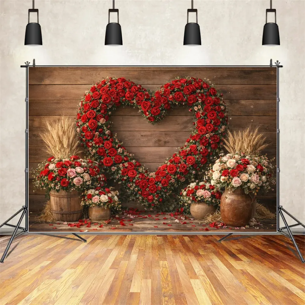 Fond pour la Saint-Valentin Mur rustique avec cœur en roses Fond avec fleurs en forme de cœur LXX512-166