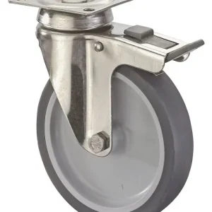 Rouleaux BS pour appareil en acier inoxydable avec frein largeur 18 mm Ø50 mm jusqu'à 40 kg caoutchouc gris plate...