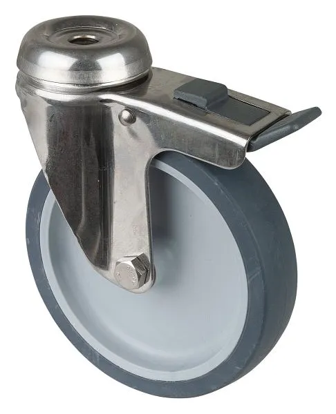 Rouleaux BS pour appareil en acier inoxydable avec frein largeur 28 mm Ø125 mm jusqu'à 70 kg surface en caoutchou...