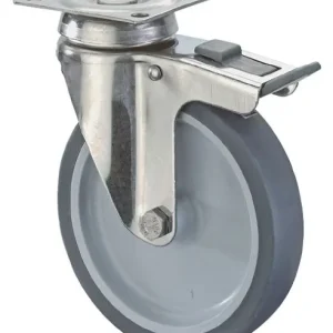 Rouleaux BS pour appareil en acier inoxydable avec frein largeur 28 mm Ø125 mm jusqu'à 70 kg surface en caoutchou...