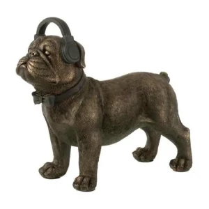 Statuette Déco "Bulldog avec Casque" 28cm Marron