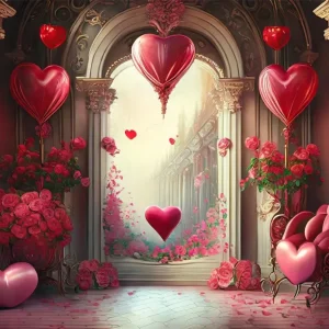 Toile de Fond St-Valentin Arche de Ballons Cœurs Romantiques BRP1-89