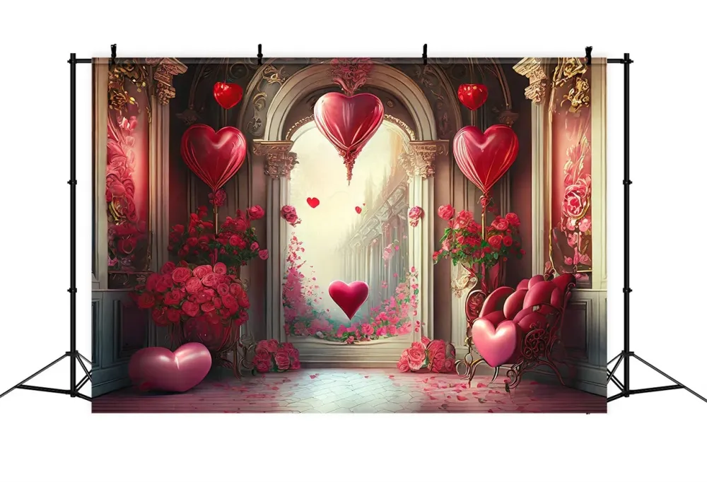 Toile de Fond St-Valentin Arche de Ballons Cœurs Romantiques BRP1-89