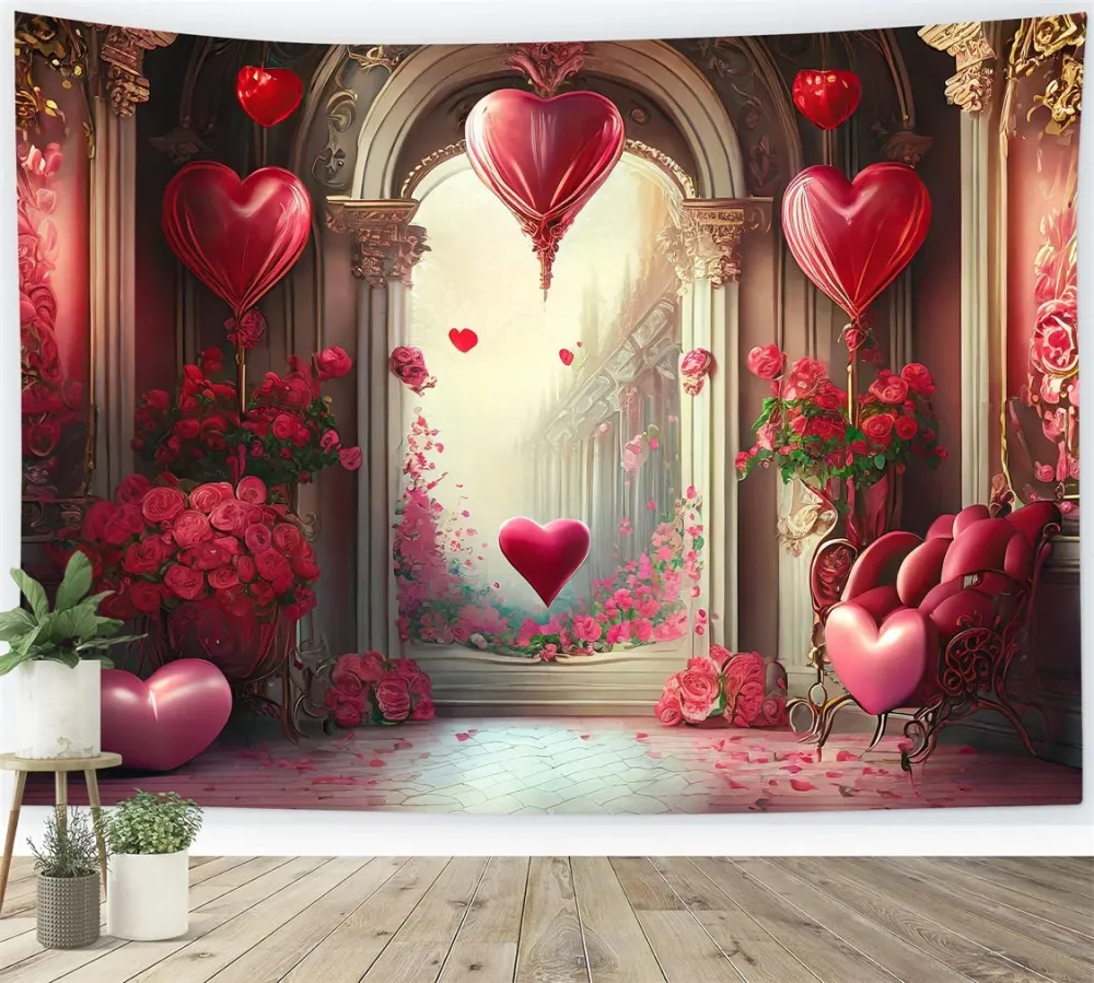 Toile de Fond St-Valentin Arche de Ballons Cœurs Romantiques BRP1-89