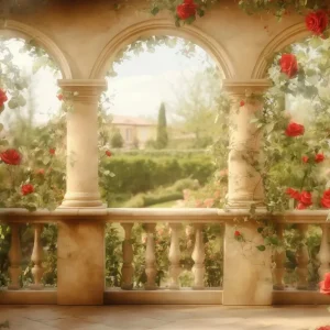 Toiles de fond pour photos de Saint-Valentin Arche de jardin de roses rouges Toile de fond pour la Saint-Valentin MRR11-111