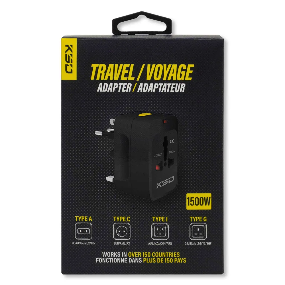 Adaptateur de voltage de voyage qui agit dans plus de 150 pays, 1 500 W