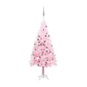 Arbre de Noël artificiel avec LED et boules Rose 180 cm VINYLE