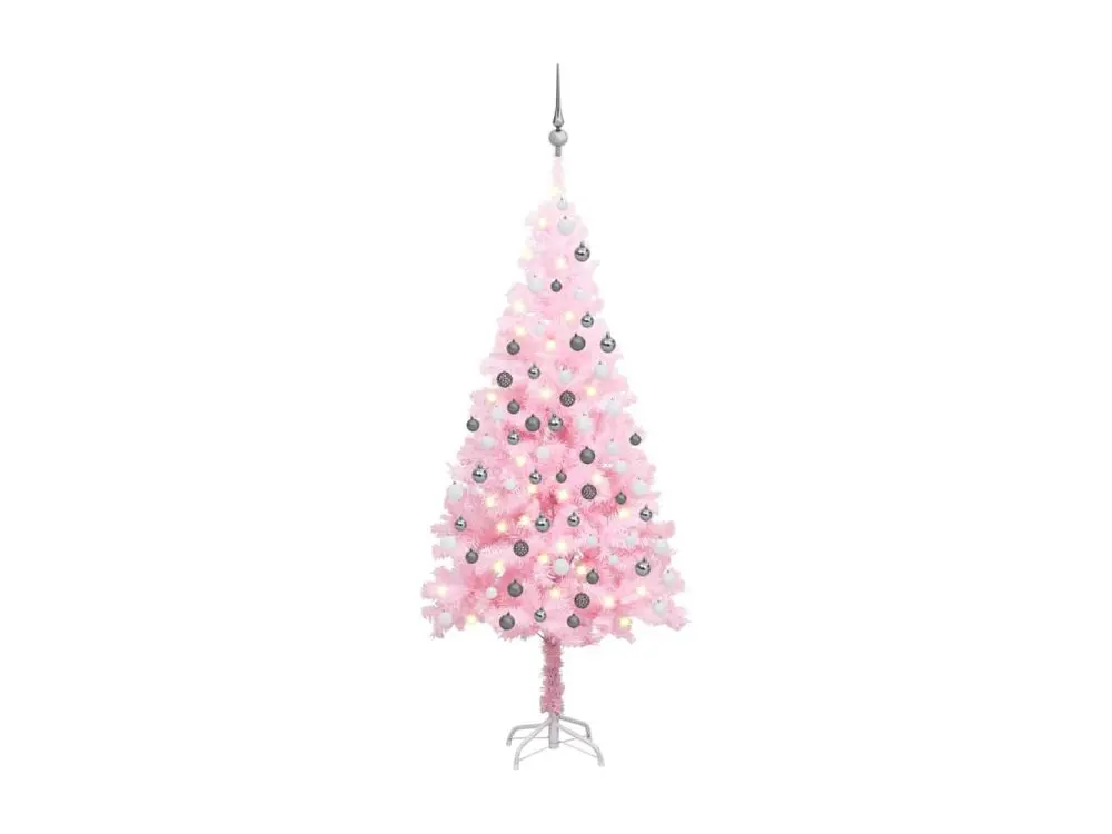 Arbre de Noël artificiel avec LED et boules Rose 180 cm VINYLE