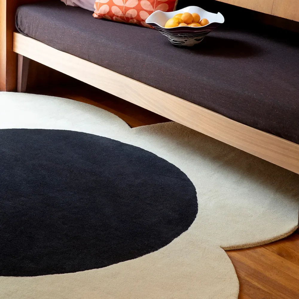 Black Flower Irregular Designer Laine Hand Tufted Rug