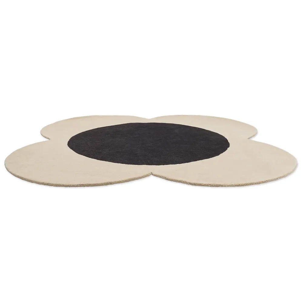 Black Flower Irregular Designer Laine Hand Tufted Rug