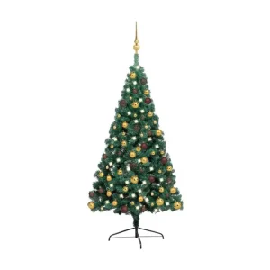 Demi-arbre de Noël artificiel avec LED et boules Vert 240 cm