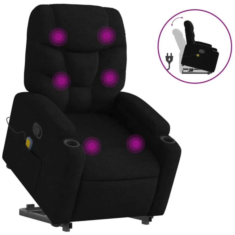 Fauteuil de relaxation TV fonction massage inclinable levage électrique en tissu noir DEC027054 - 22mm/25mm/28mm