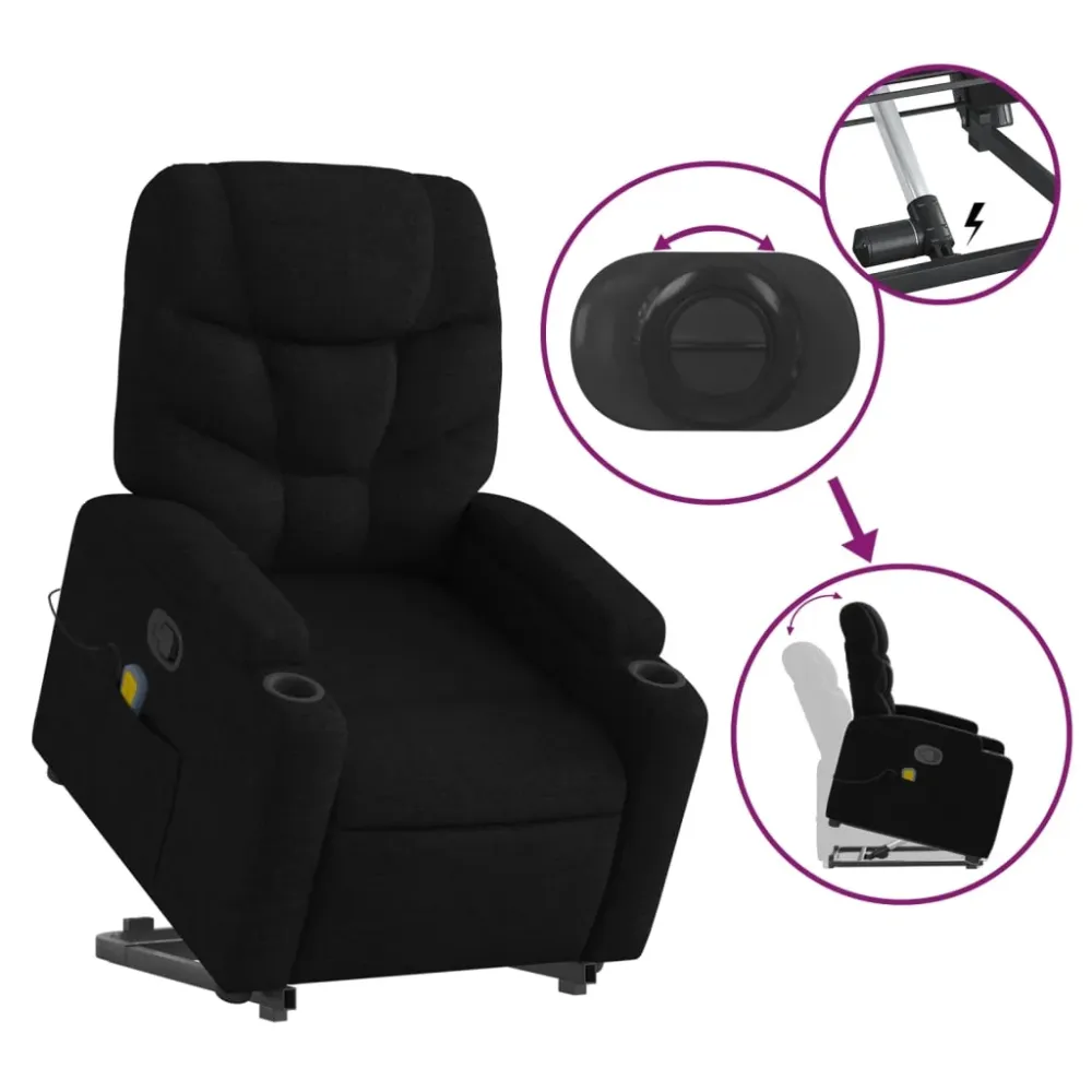 Fauteuil de relaxation TV fonction massage inclinable levage électrique en tissu noir DEC027054 - 22mm/25mm/28mm