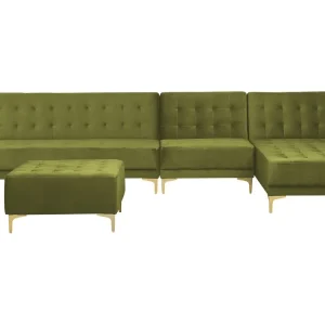 Left Hand Configurable Velvet Sofa Ottoman Green ABERDEEN