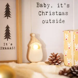 Père Noël LED à Pile Bois avec système antivol