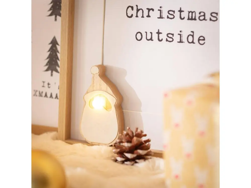 Père Noël LED à Pile Bois avec système antivol