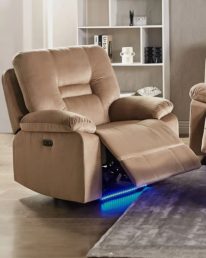 Racing Electric Recliner Chair BERGEN LED Tissu doux Sand Beige