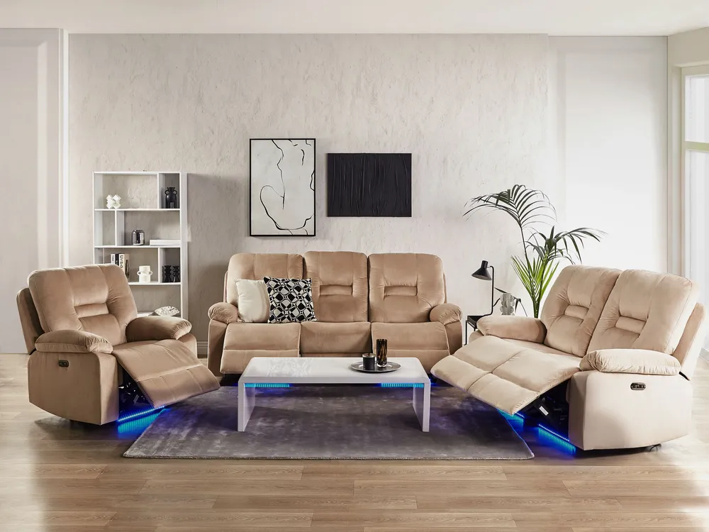 Racing Electric Recliner Chair BERGEN LED Tissu doux Sand Beige