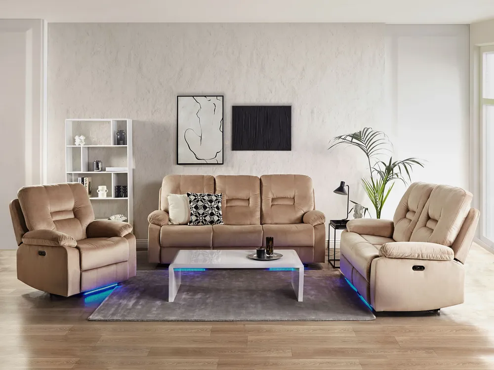 Racing Electric Recliner Chair BERGEN LED Tissu doux Sand Beige